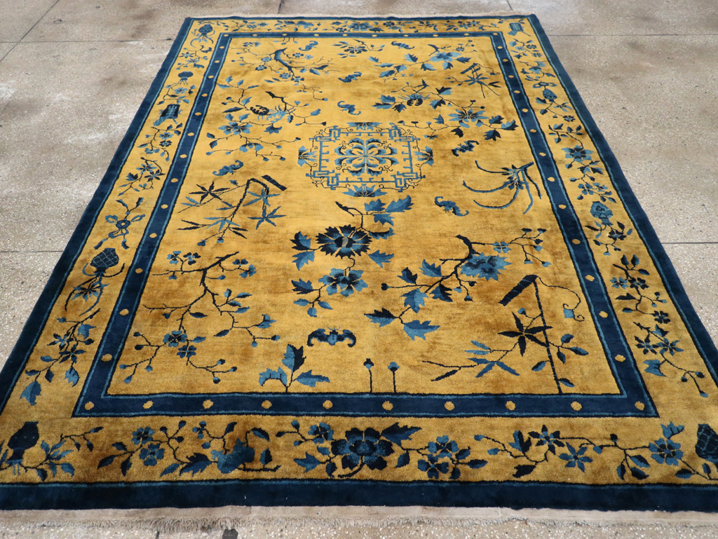 Vintage Chinese Art Deco Accent Carpet, No.32325 - Gsblank