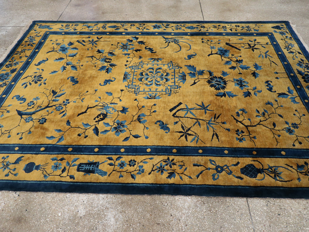 Vintage Chinese Art Deco Accent Carpet, No.32325 - Gsblank