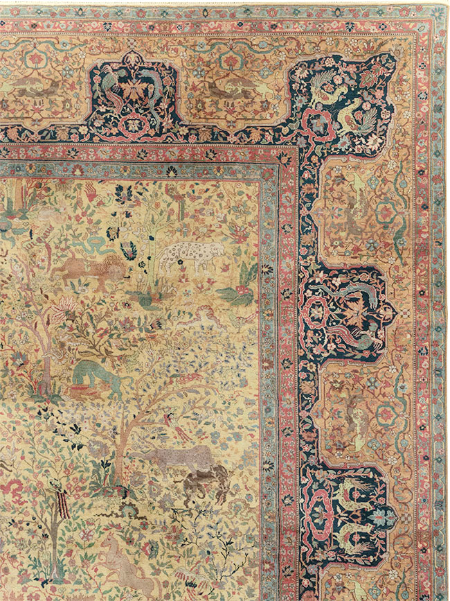 Antique Indian Lahore Pictorial Large Room Size Carpet, No.32328 - Gsblank