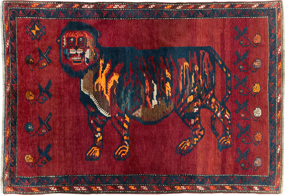 Antique Caucasian Karabagh Pictorial Accent Rug, No.32356 - Gsblank