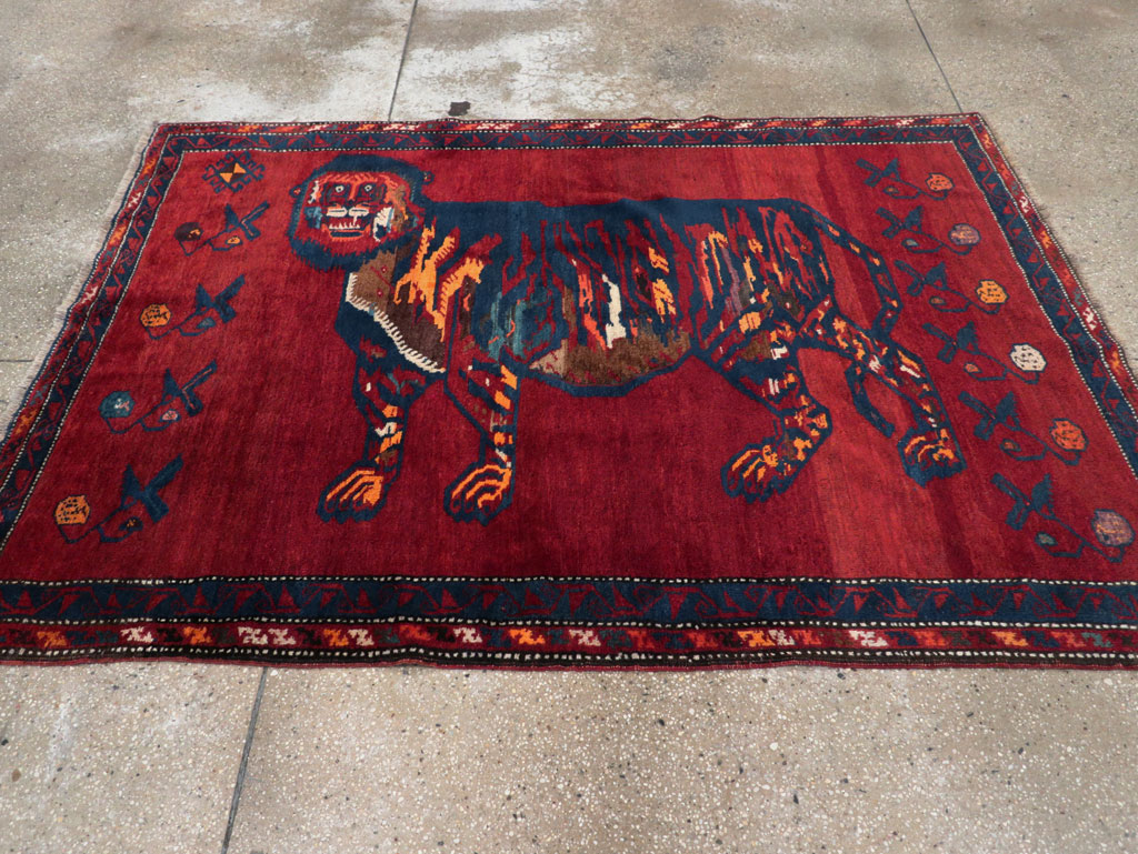 Antique Caucasian Karabagh Pictorial Accent Rug, No.32356 - Gsblank