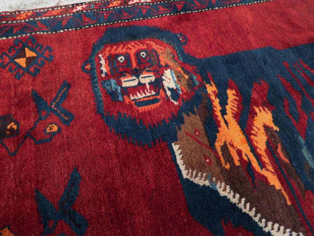 Antique Caucasian Karabagh Pictorial Accent Rug, No.32356 - Gsblank