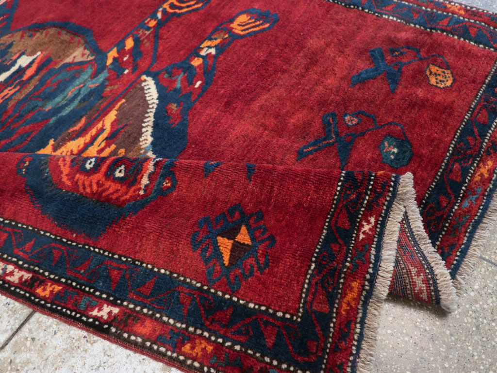 Antique Caucasian Karabagh Pictorial Accent Rug, No.32356 - Gsblank