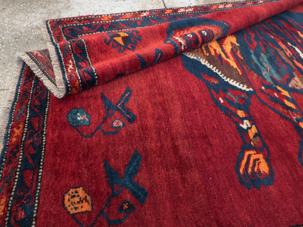 Antique Caucasian Karabagh Pictorial Accent Rug, No.32356 - Gsblank