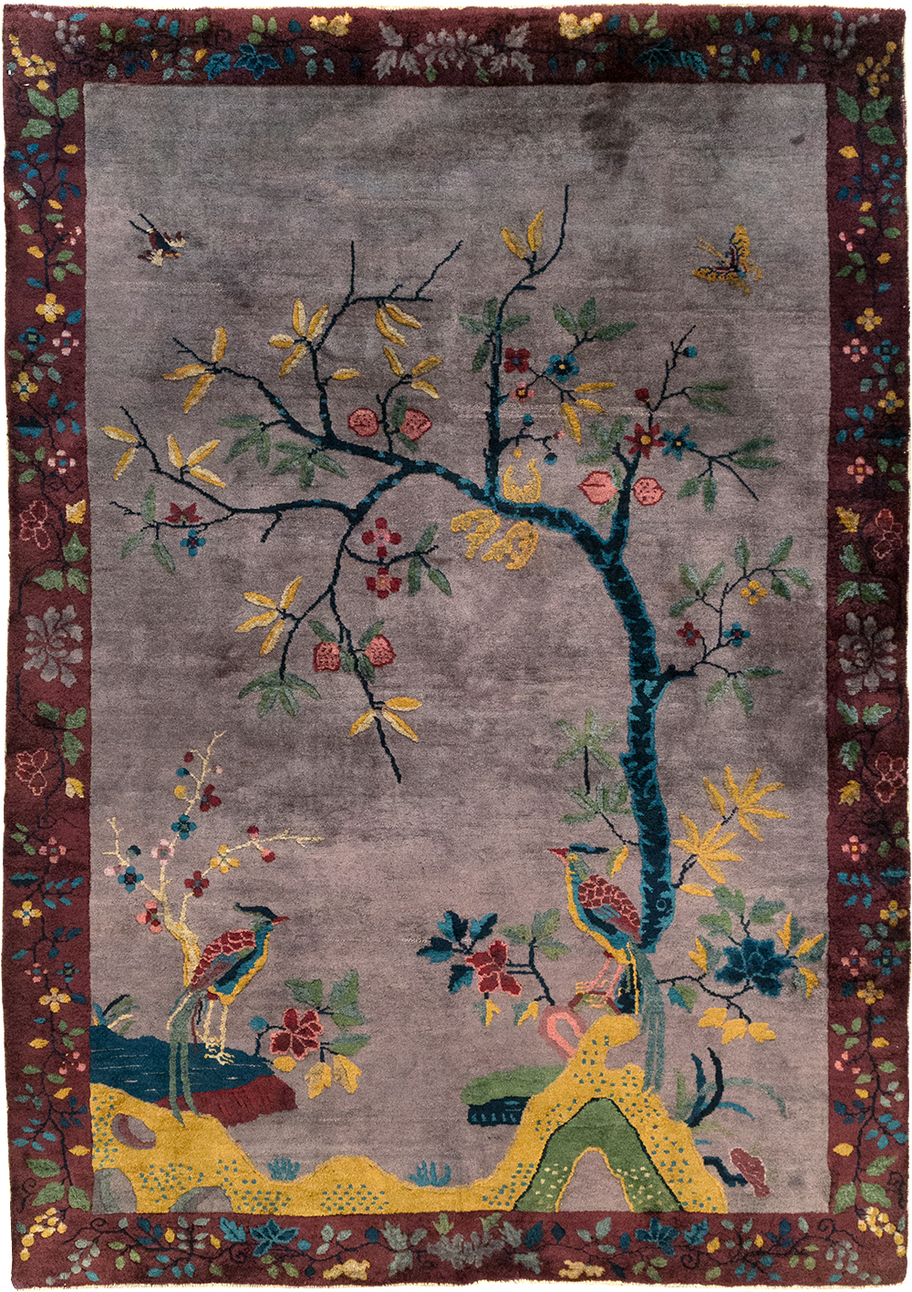 Vintage Chinese Pictorial Art Deco Accent Carpet, No.32358 - Gsblank