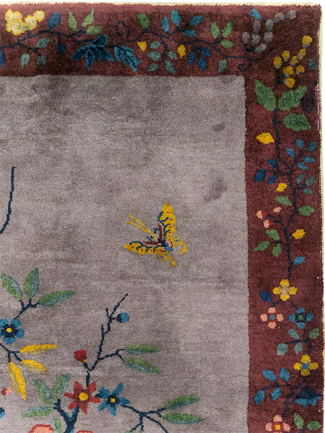 Vintage Chinese Pictorial Art Deco Accent Carpet, No.32358 - Gsblank