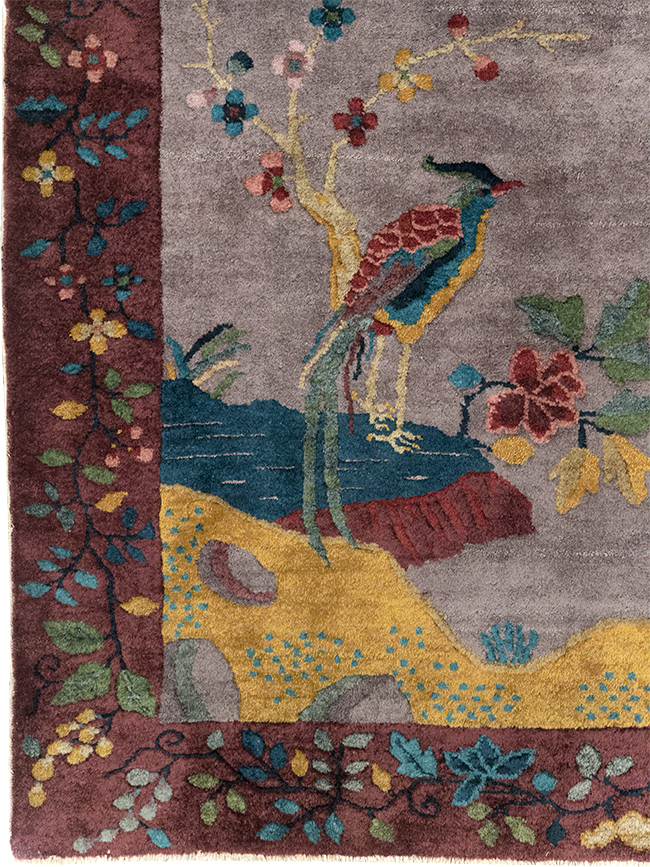 Vintage Chinese Pictorial Art Deco Accent Carpet, No.32358 - Gsblank