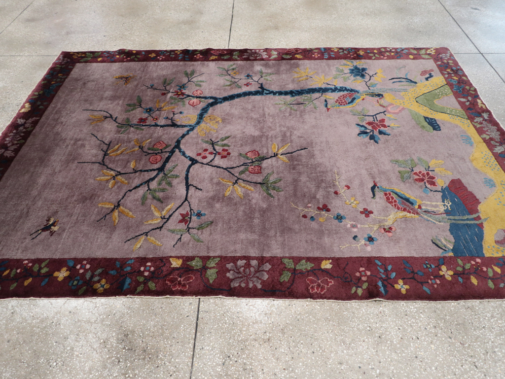 Vintage Chinese Pictorial Art Deco Accent Carpet, No.32358 - Gsblank