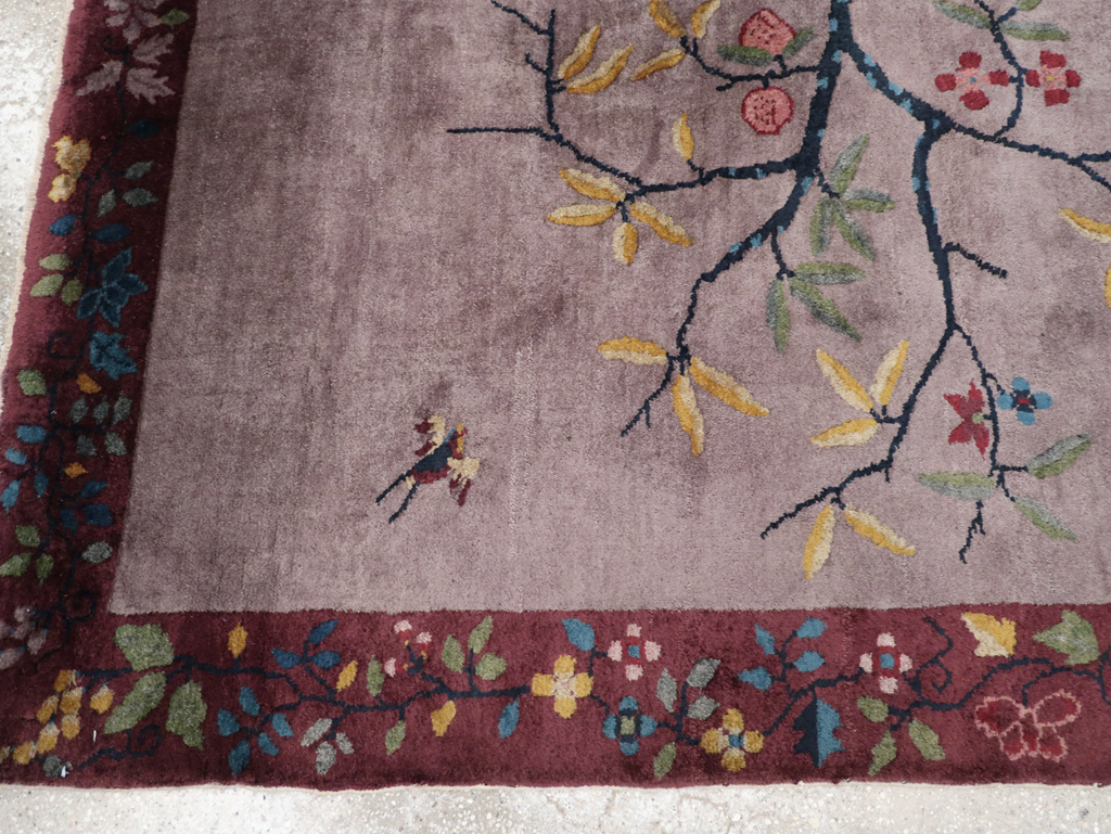 Vintage Chinese Pictorial Art Deco Accent Carpet, No.32358 - Gsblank