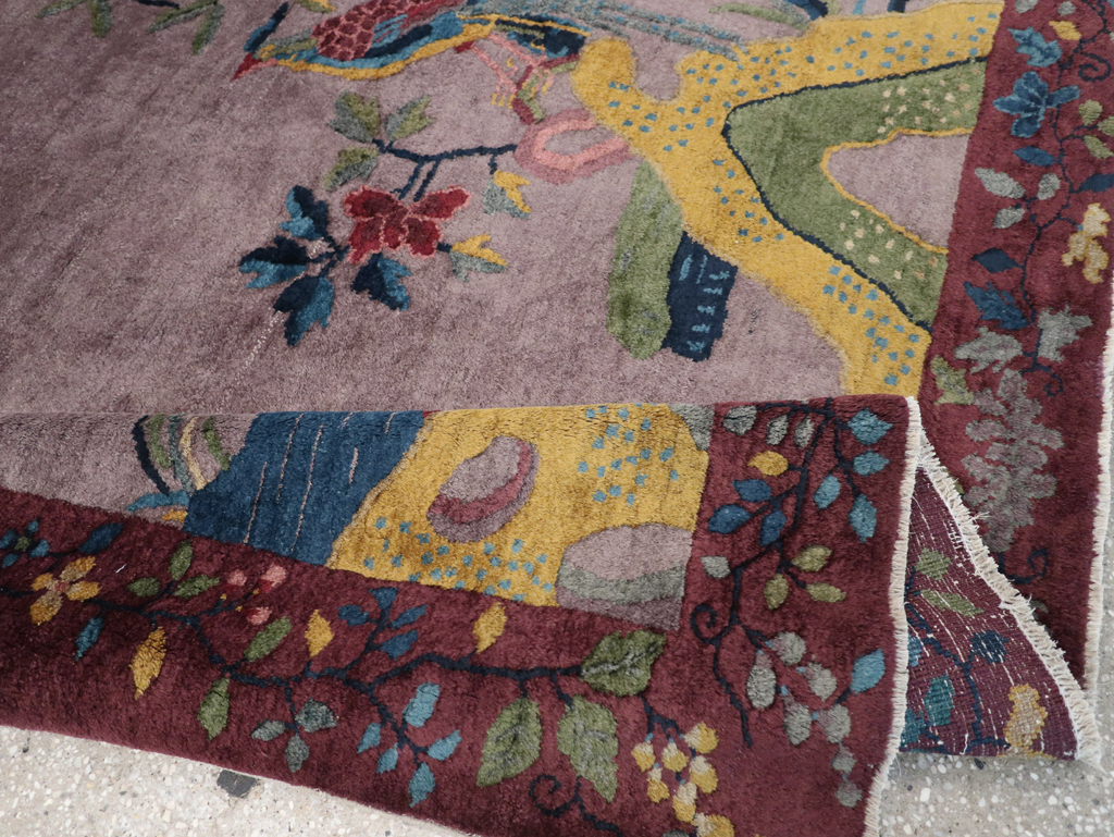 Vintage Chinese Pictorial Art Deco Accent Carpet, No.32358 - Gsblank