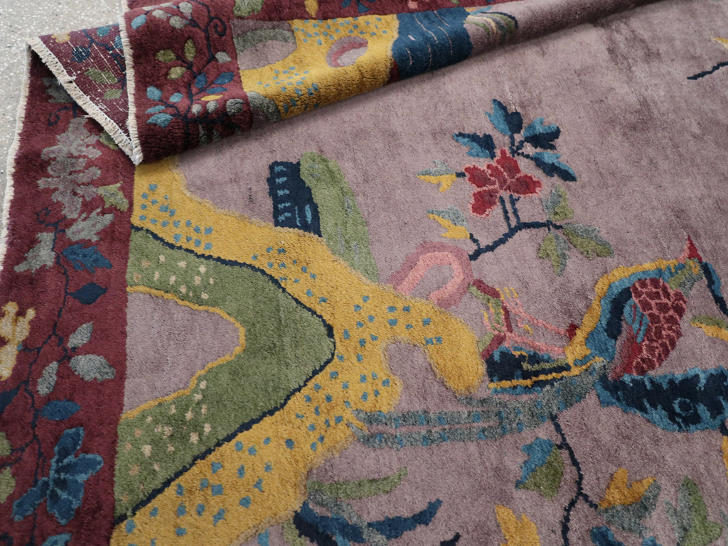 Vintage Chinese Pictorial Art Deco Accent Carpet, No.32358 - Gsblank