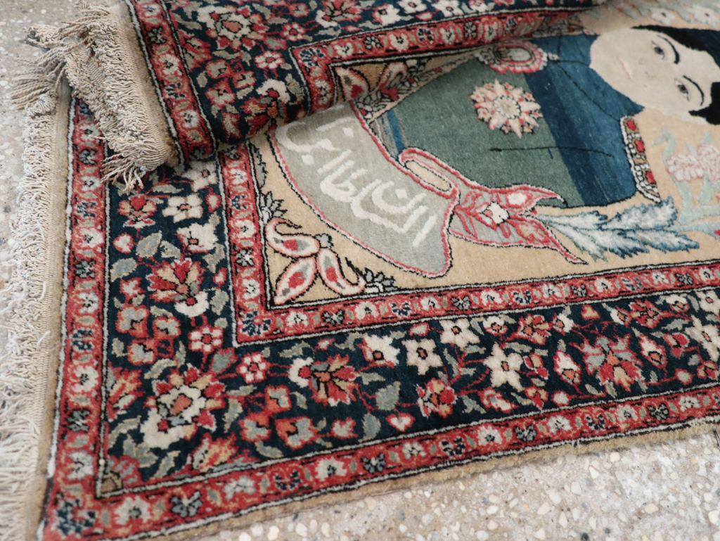 Antique Persian Pictorial Mohtasham Kashan Throw Rug, No.32361 - Gsblank