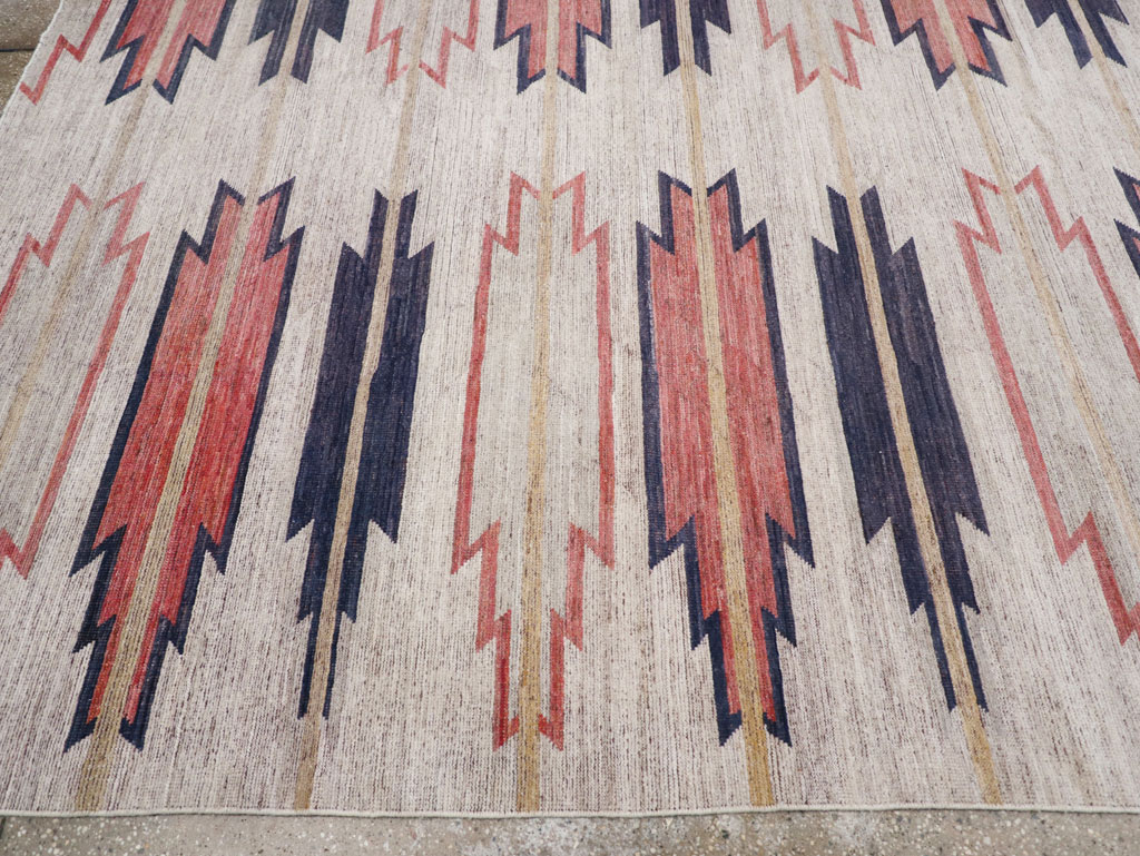 Navajo Inspired Modern East Turkestan Khotan Room Size Carpet, No.32374 - Gsblank