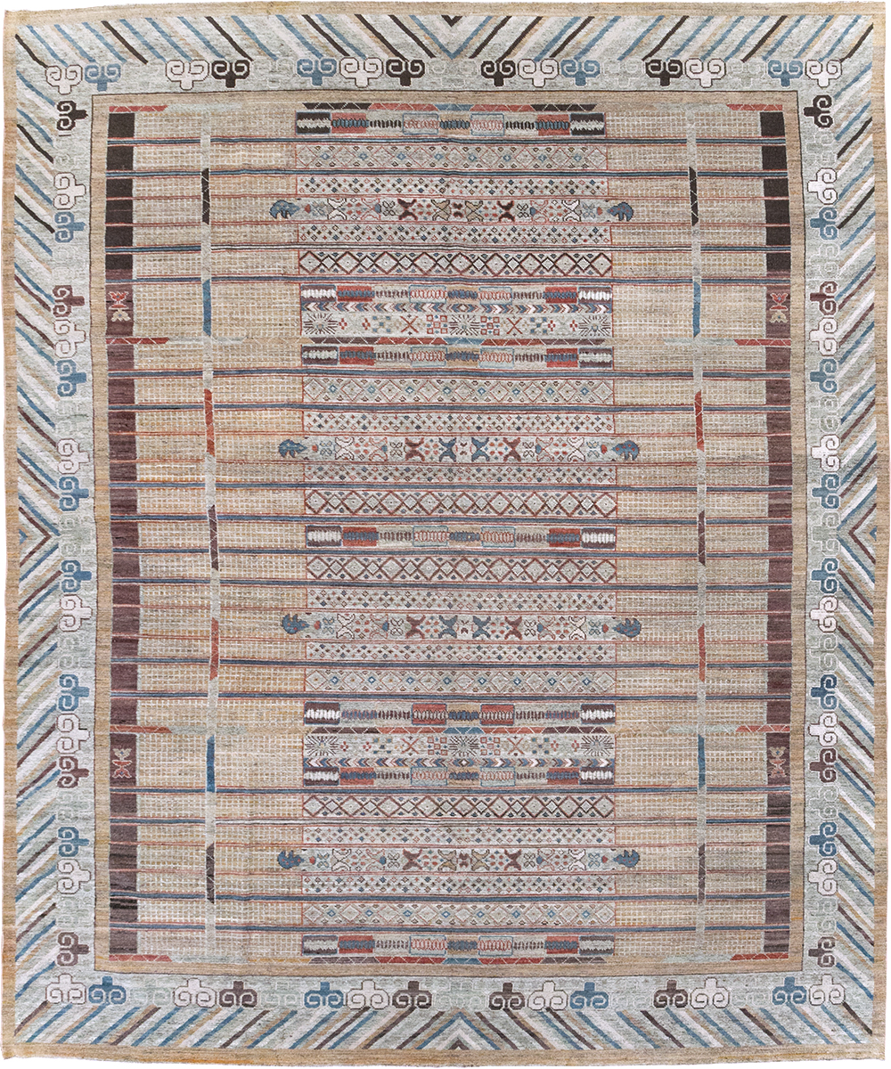 Modern East Turkestan Khotan Room Size Carpet, No.32378 - Gsblank