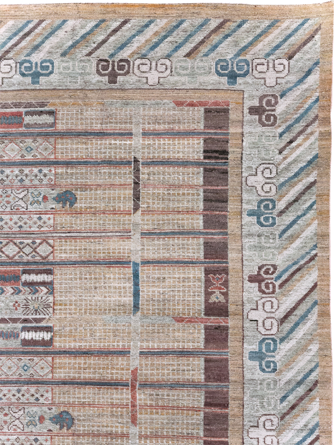 Modern East Turkestan Khotan Room Size Carpet, No.32378 - Gsblank