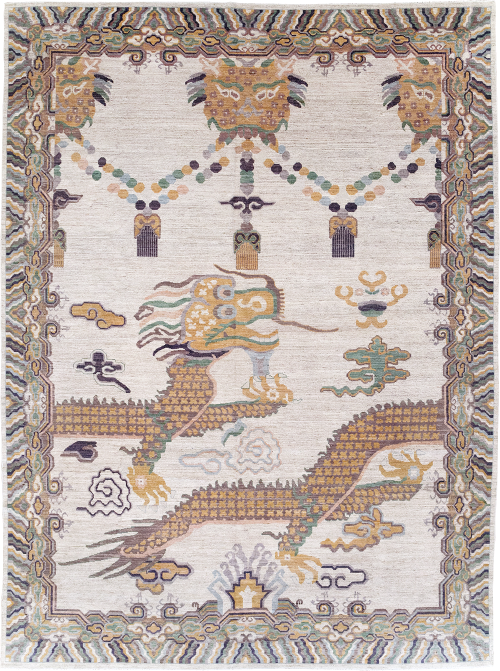 Modern East Turkestan Dragon Khotan Pictorial Room Size Carpet, No.32381 - Gsblank