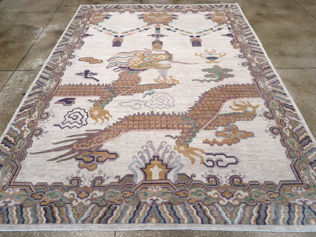 Modern East Turkestan Dragon Khotan Pictorial Room Size Carpet, No.32381 - Gsblank