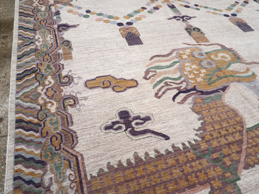 Modern East Turkestan Dragon Khotan Pictorial Room Size Carpet, No.32381 - Gsblank