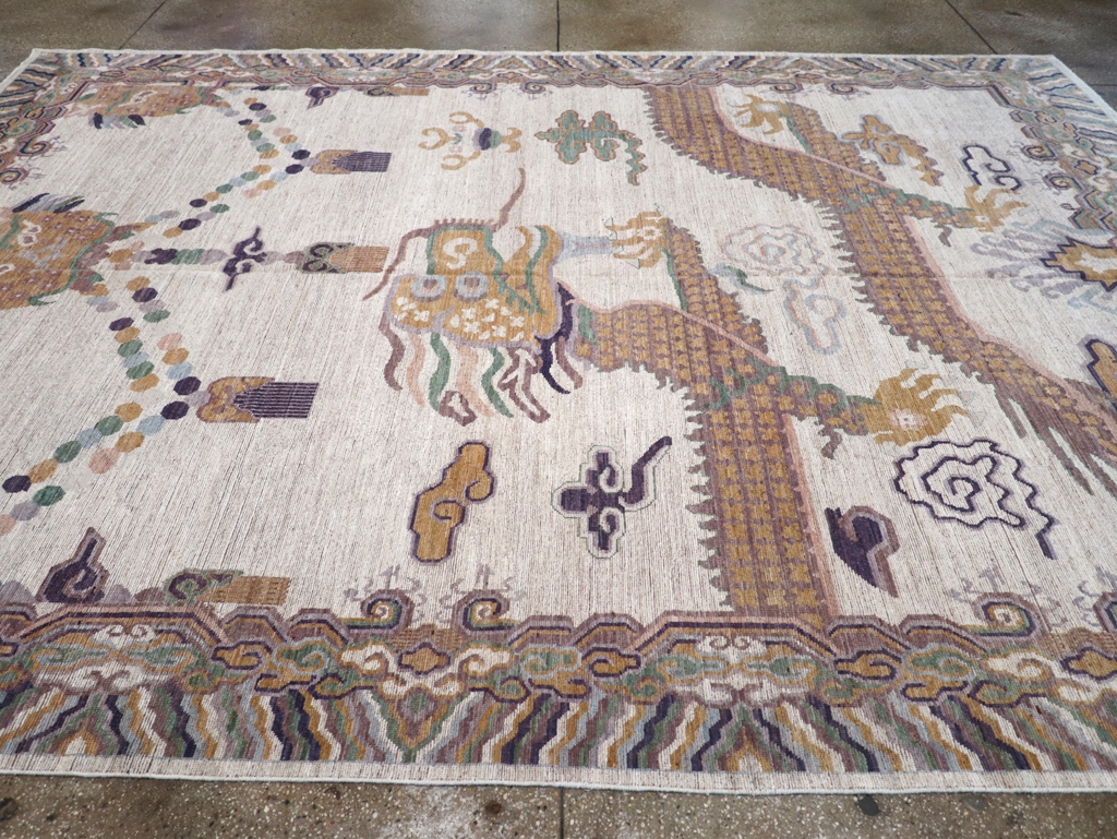 Modern East Turkestan Dragon Khotan Pictorial Room Size Carpet, No.32381 - Gsblank
