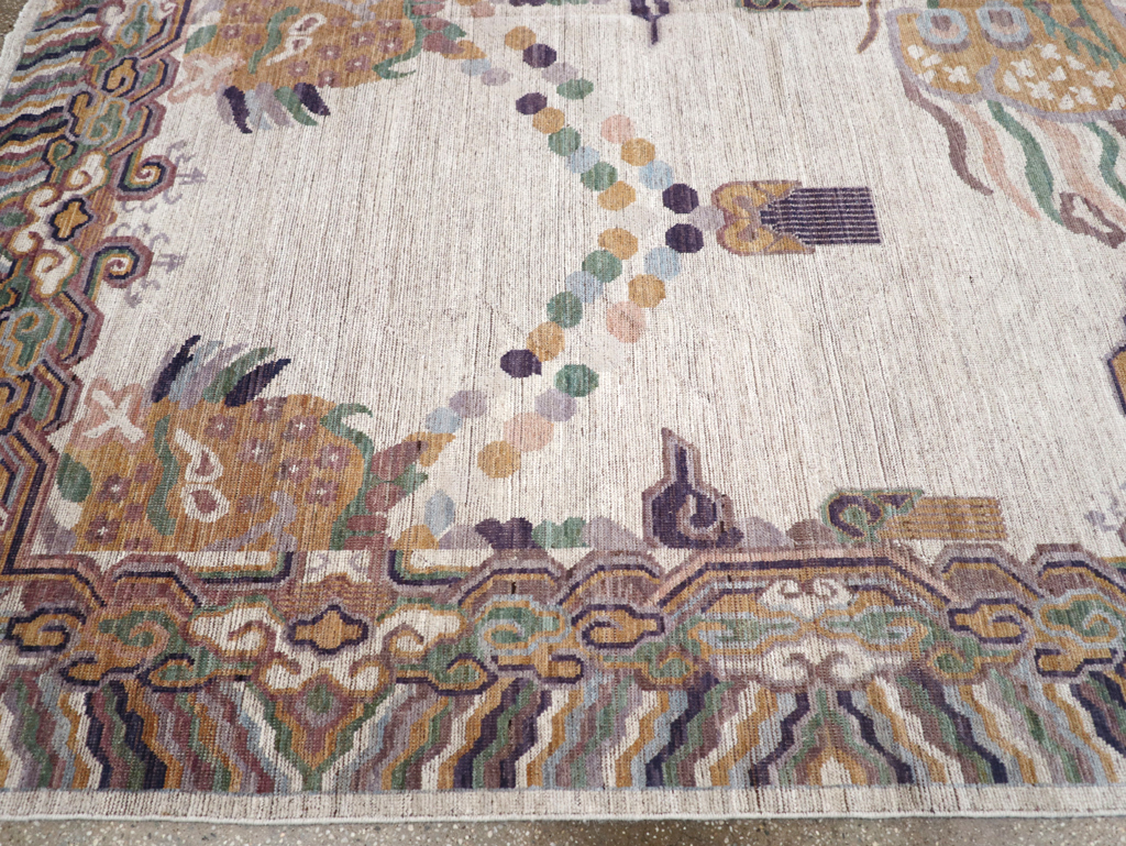 Modern East Turkestan Dragon Khotan Pictorial Room Size Carpet, No.32381 - Gsblank
