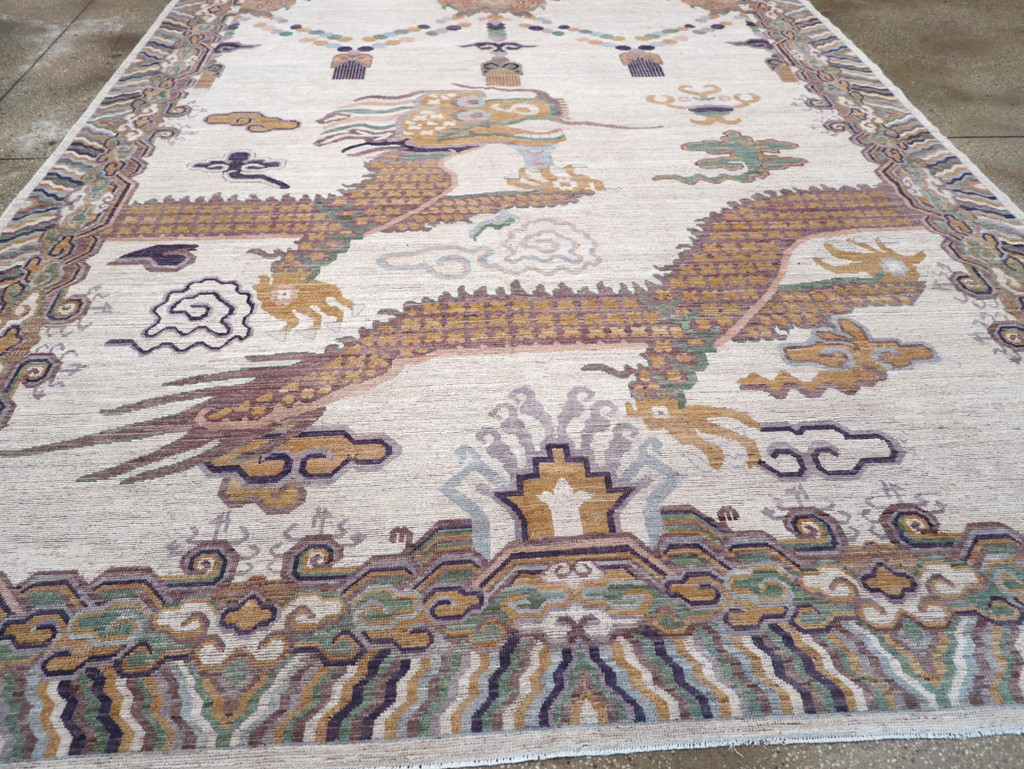 Modern East Turkestan Dragon Khotan Pictorial Room Size Carpet, No.32381 - Gsblank