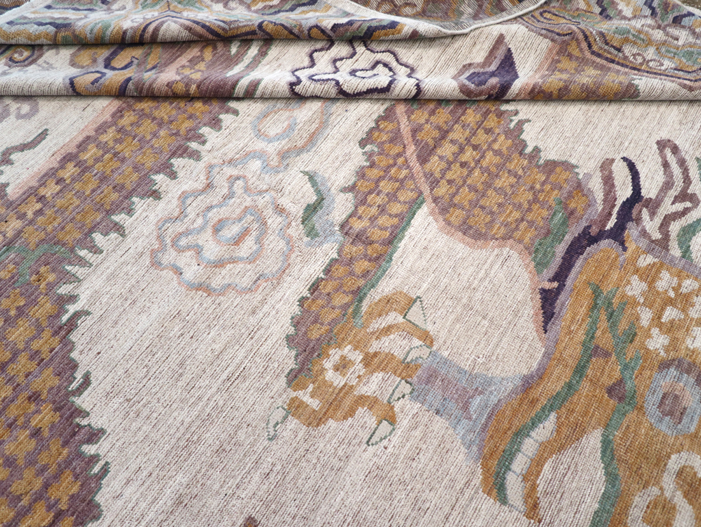 Modern East Turkestan Dragon Khotan Pictorial Room Size Carpet, No.32381 - Gsblank