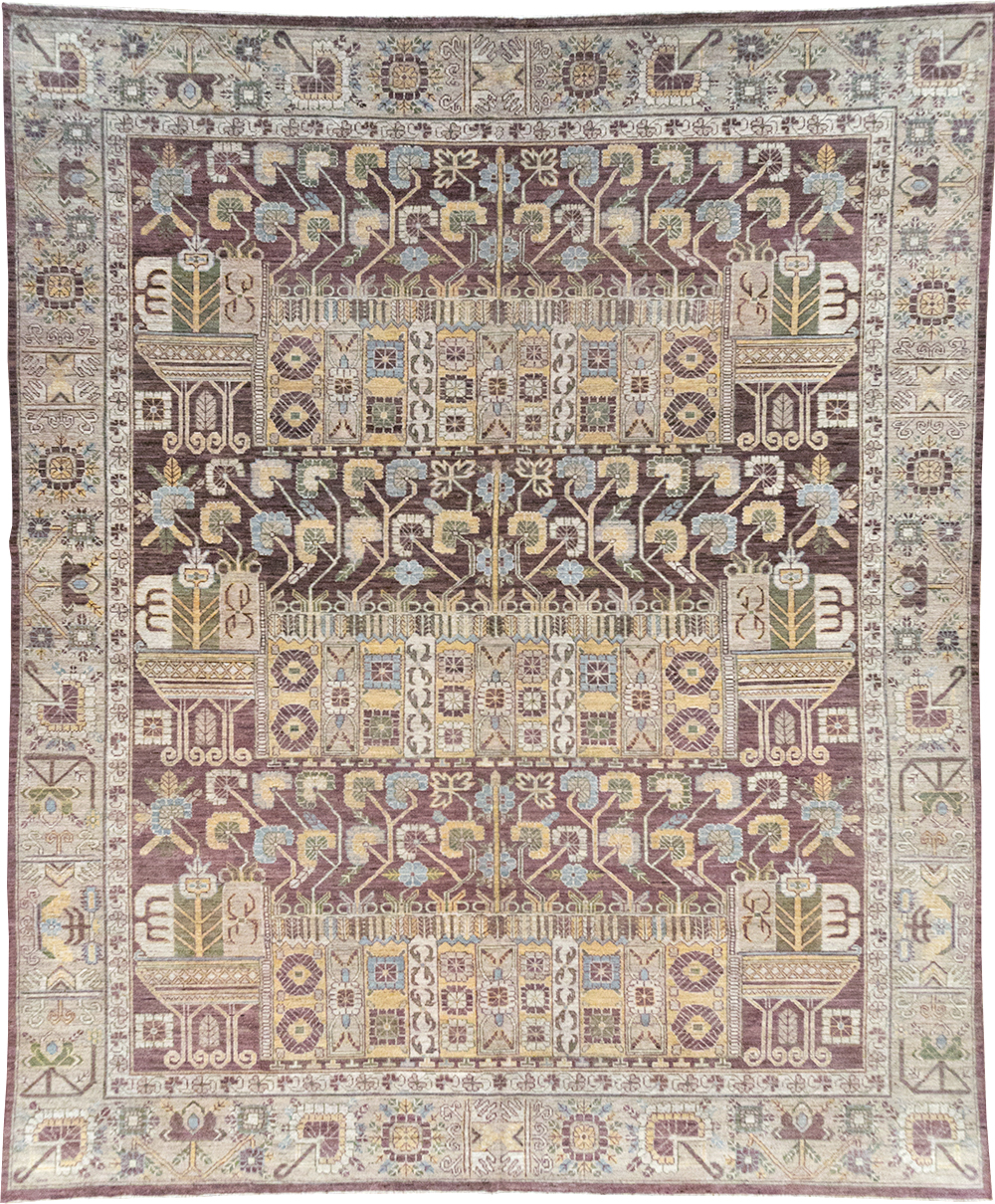 Modern East Turkestan Vase Khotan Room Size Carpet, No.32392 - Gsblank