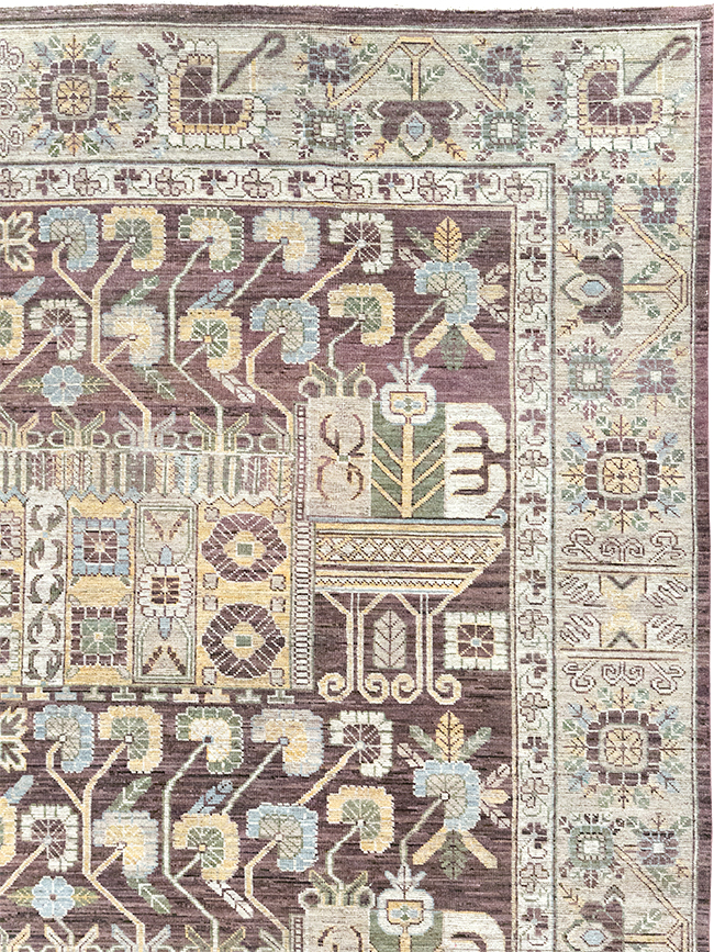 Modern East Turkestan Vase Khotan Room Size Carpet, No.32392 - Gsblank