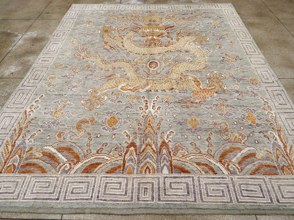 Contemporary East Turkestan Dragon Khotan Pictorial Room Size Carpet, No.32396 - Gsblank