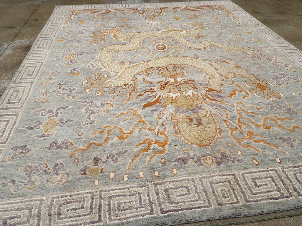 Contemporary East Turkestan Dragon Khotan Pictorial Room Size Carpet, No.32396 - Gsblank