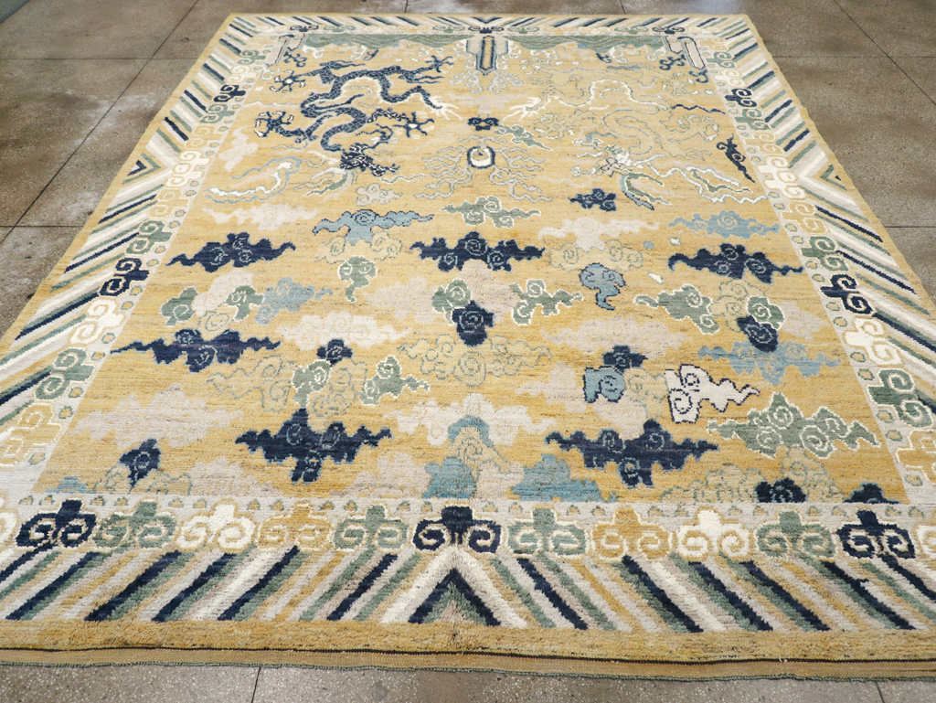 Modern East Turkestan Dragon Pictorial Khotan Room Size Carpet, No.32398 - Gsblank