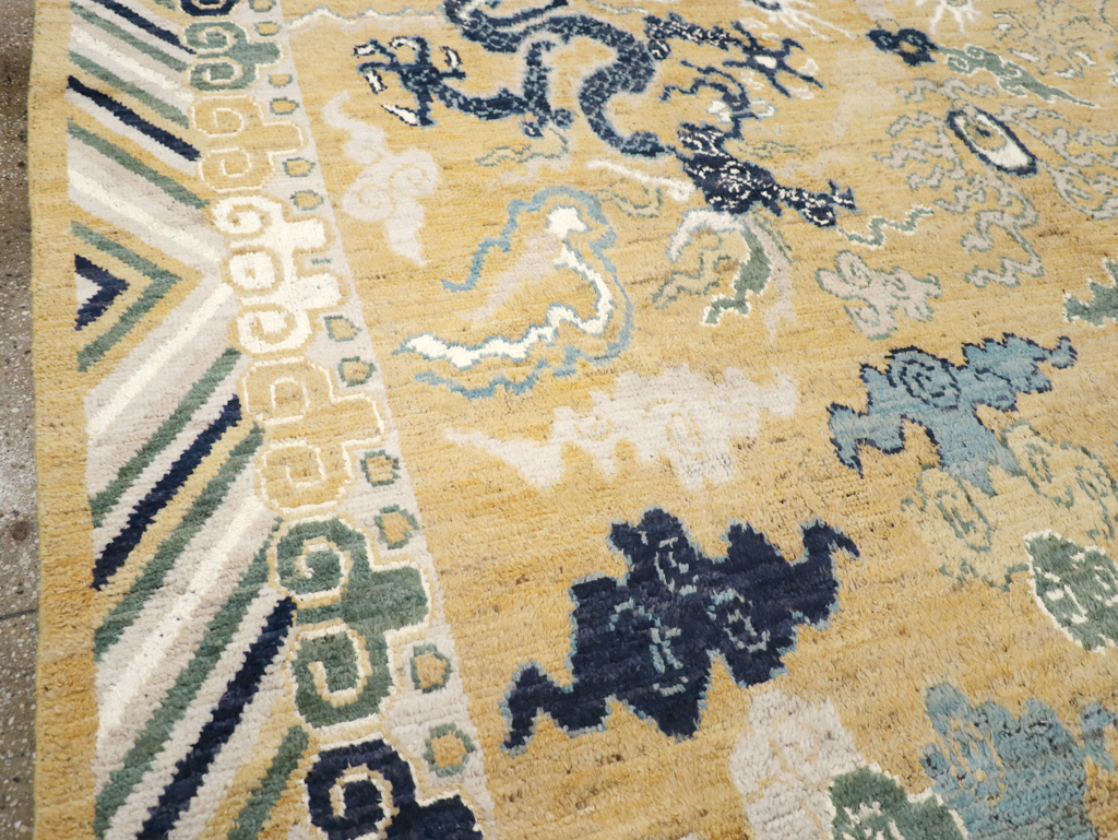 Modern East Turkestan Dragon Pictorial Khotan Room Size Carpet, No.32398 - Gsblank