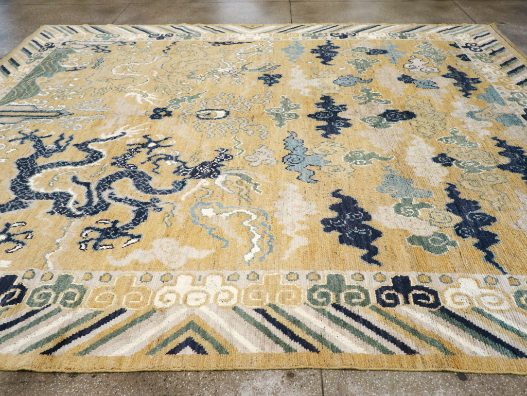 Modern East Turkestan Dragon Pictorial Khotan Room Size Carpet, No.32398 - Gsblank