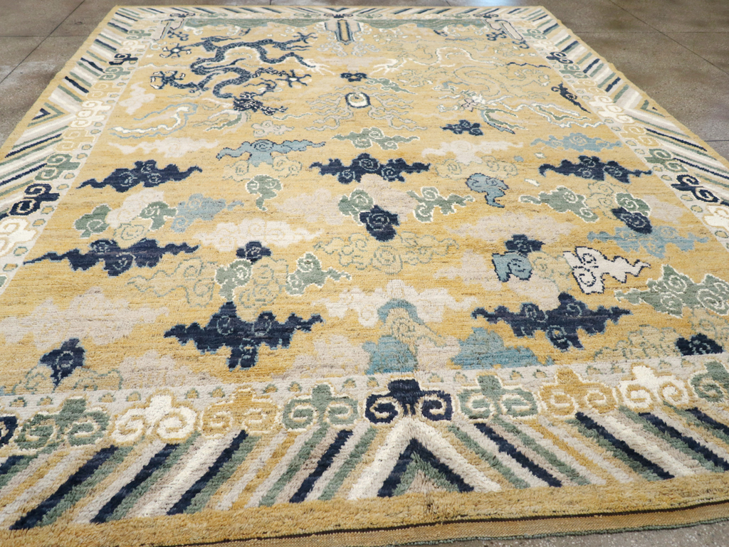 Modern East Turkestan Dragon Pictorial Khotan Room Size Carpet, No.32398 - Gsblank