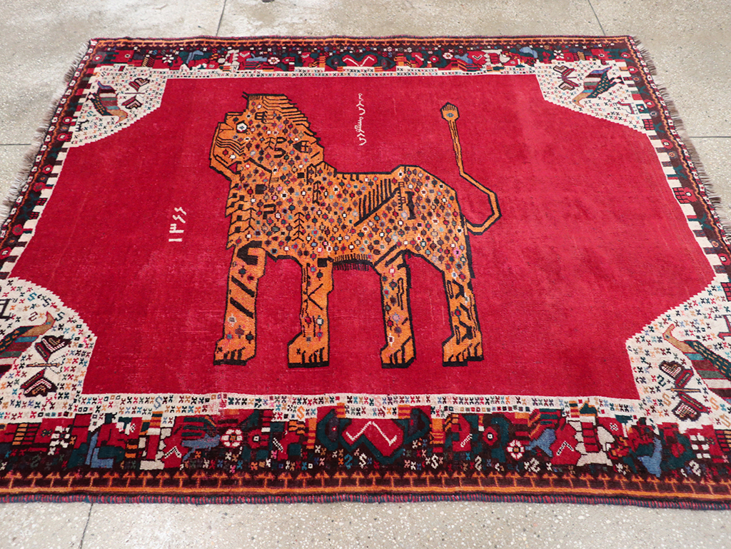 Vintage Persian Gabbeh Pictorial Accent Rug, No.32414 - Gsblank