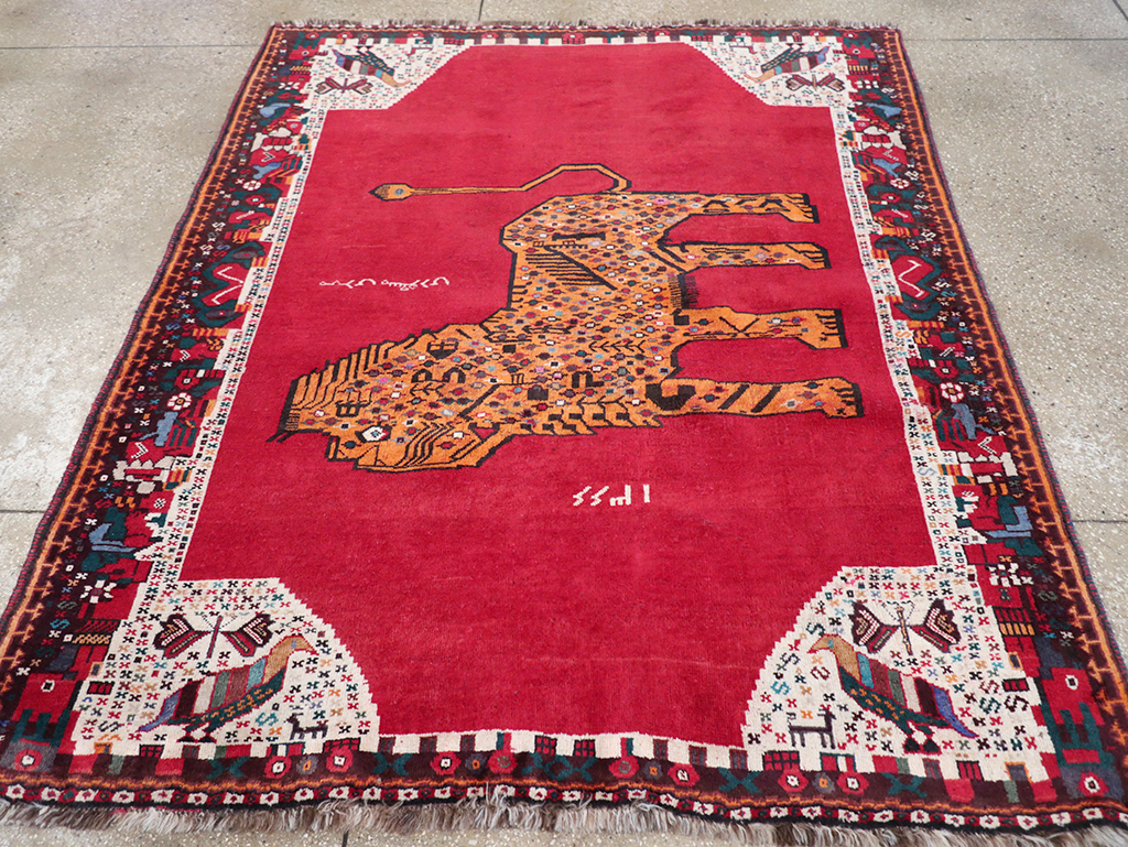 Vintage Persian Gabbeh Pictorial Accent Rug, No.32414 - Gsblank