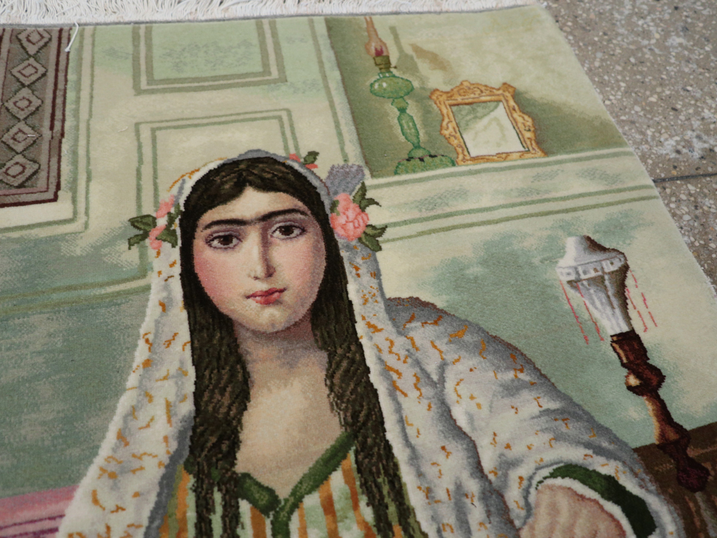 Vintage Persian Tabriz Pictorial Throw Rug (Pair: 1 of 2), No.32417 - Gsblank