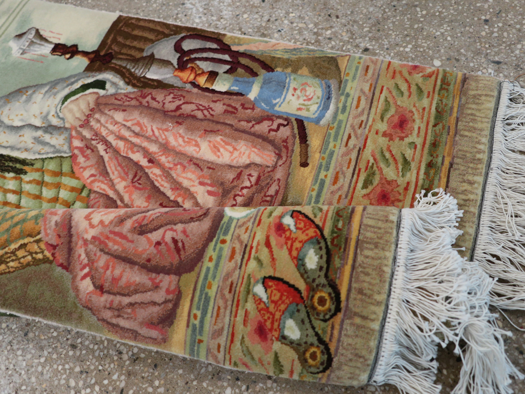 Vintage Persian Tabriz Pictorial Throw Rug (Pair: 1 of 2), No.32417 - Gsblank