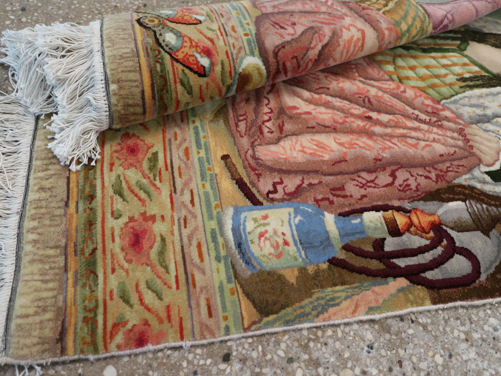 Vintage Persian Tabriz Pictorial Throw Rug (Pair: 1 of 2), No.32417 - Gsblank