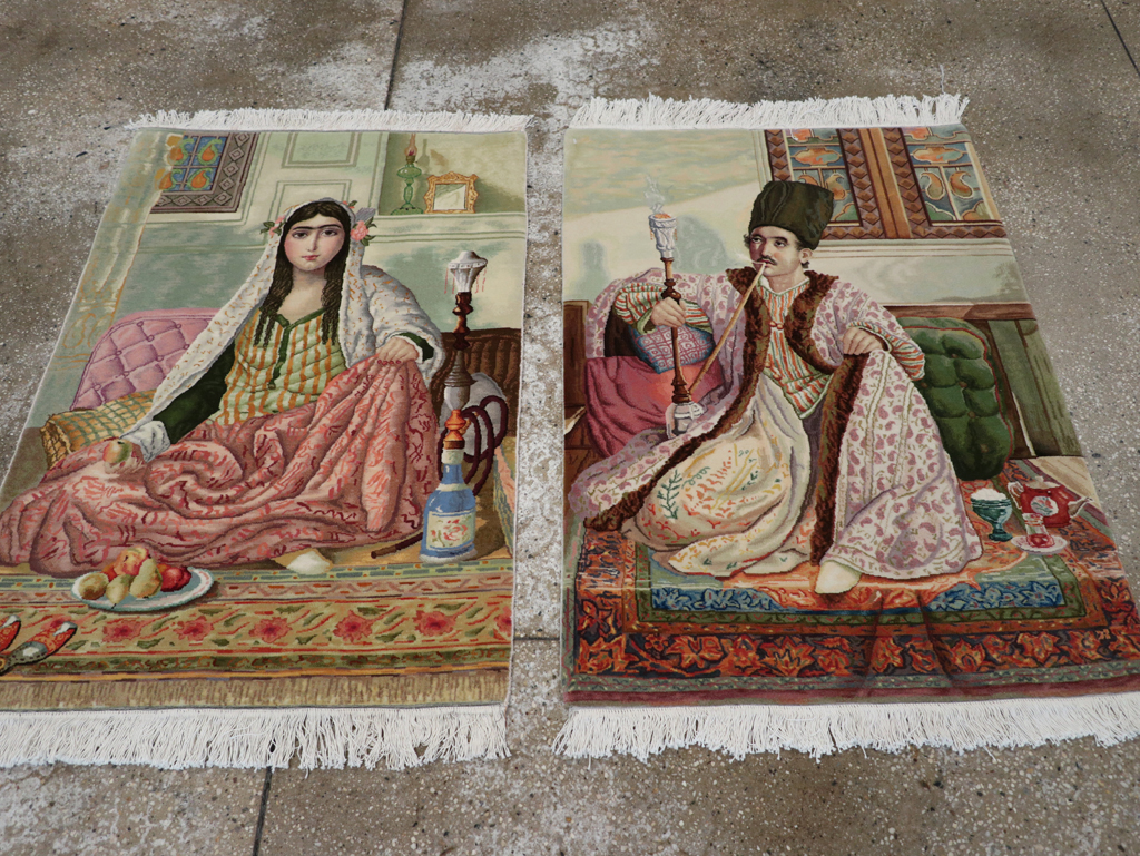 Vintage Persian Tabriz Pictorial Throw Rug (Pair: 1 of 2), No.32417 - Gsblank