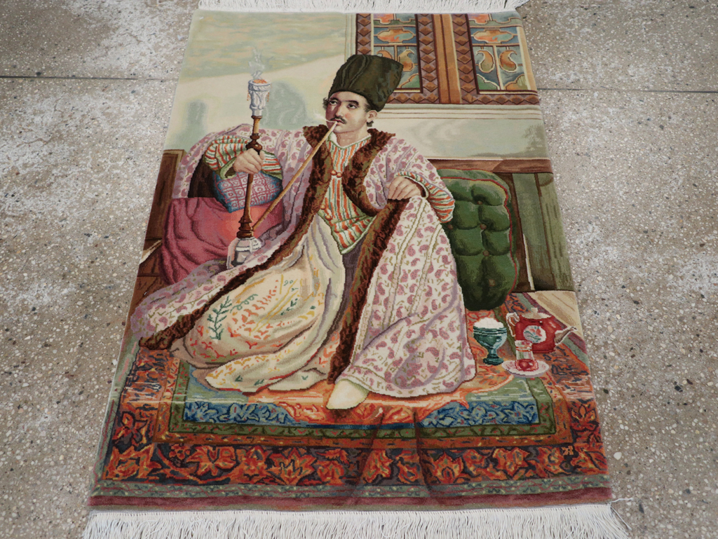 Vintage Persian Tabriz Pictorial Throw Rug (Pair: 2 of 2), No.32418 - Gsblank