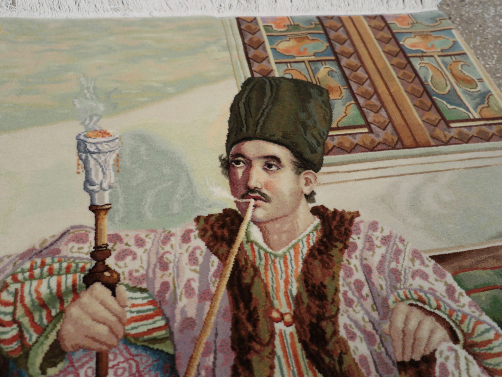 Vintage Persian Tabriz Pictorial Throw Rug (Pair: 2 of 2), No.32418 - Gsblank