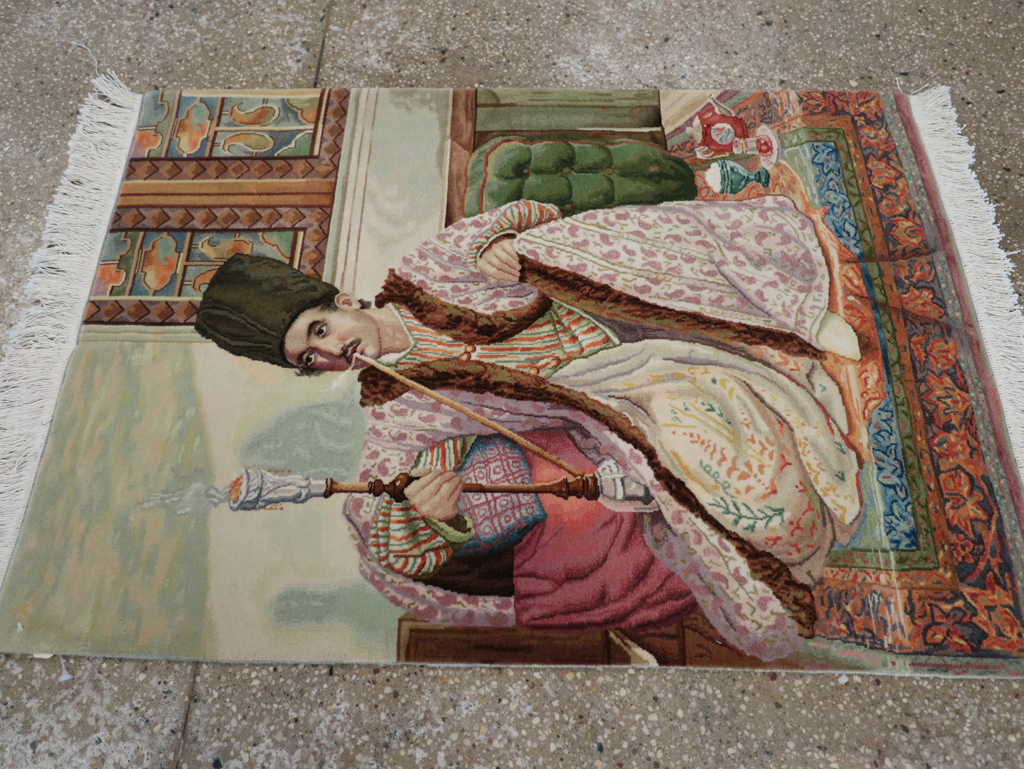 Vintage Persian Tabriz Pictorial Throw Rug (Pair: 2 of 2), No.32418 - Gsblank