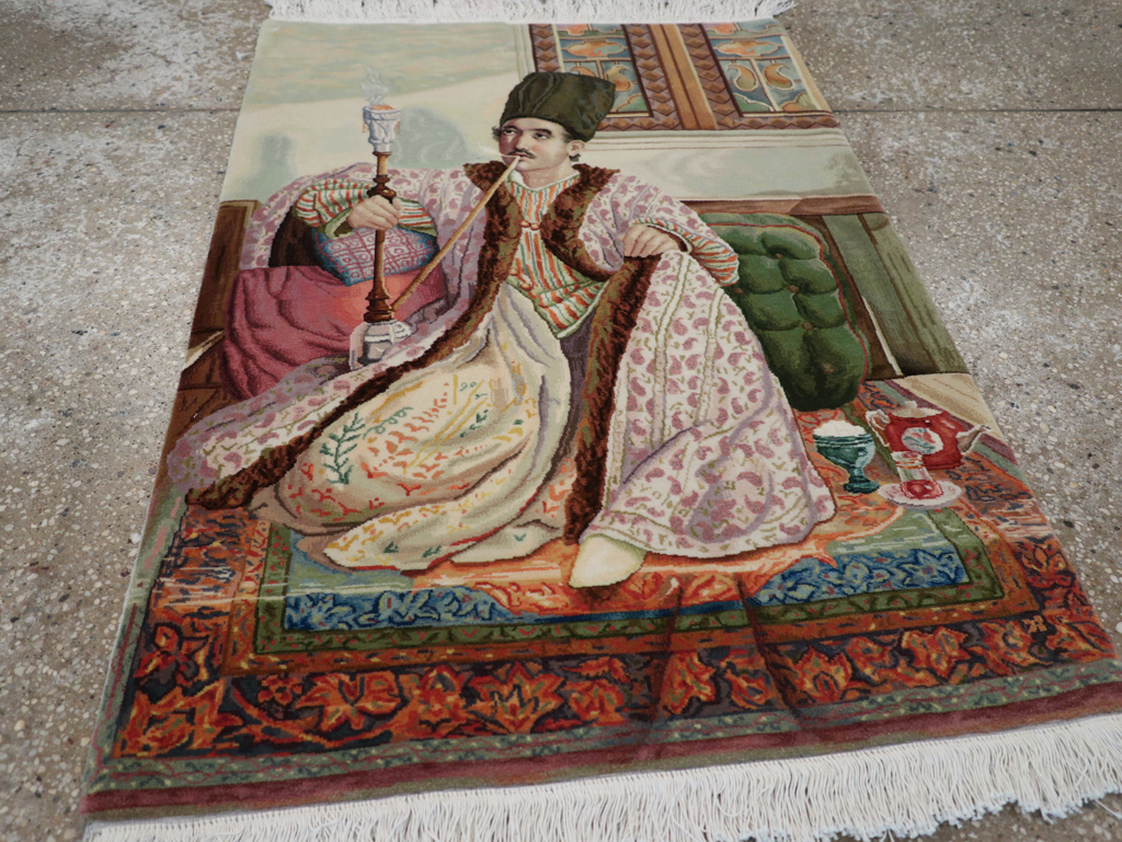 Vintage Persian Tabriz Pictorial Throw Rug (Pair: 2 of 2), No.32418 - Gsblank