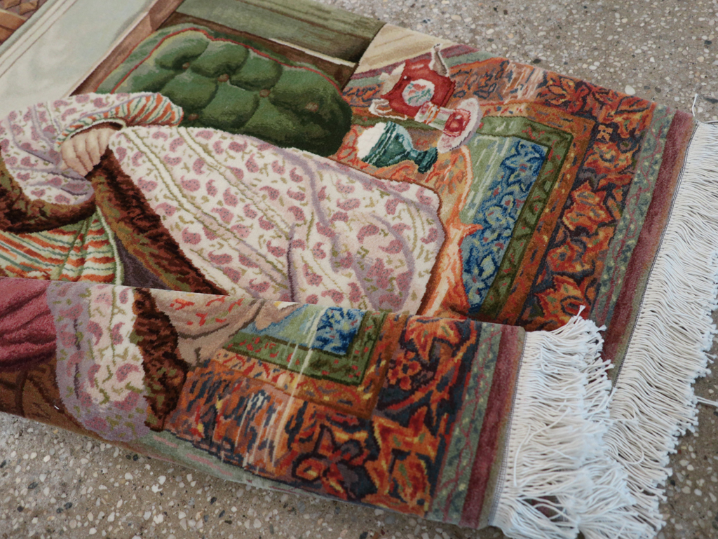 Vintage Persian Tabriz Pictorial Throw Rug (Pair: 2 of 2), No.32418 - Gsblank