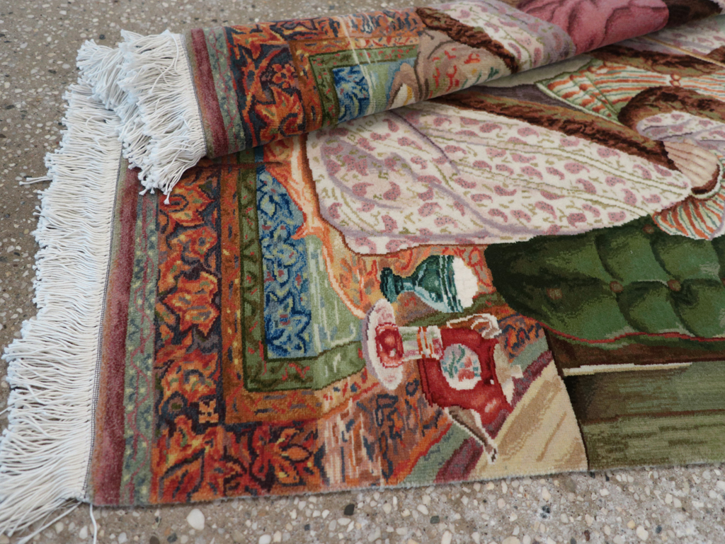 Vintage Persian Tabriz Pictorial Throw Rug, No.32418 - Gsblank