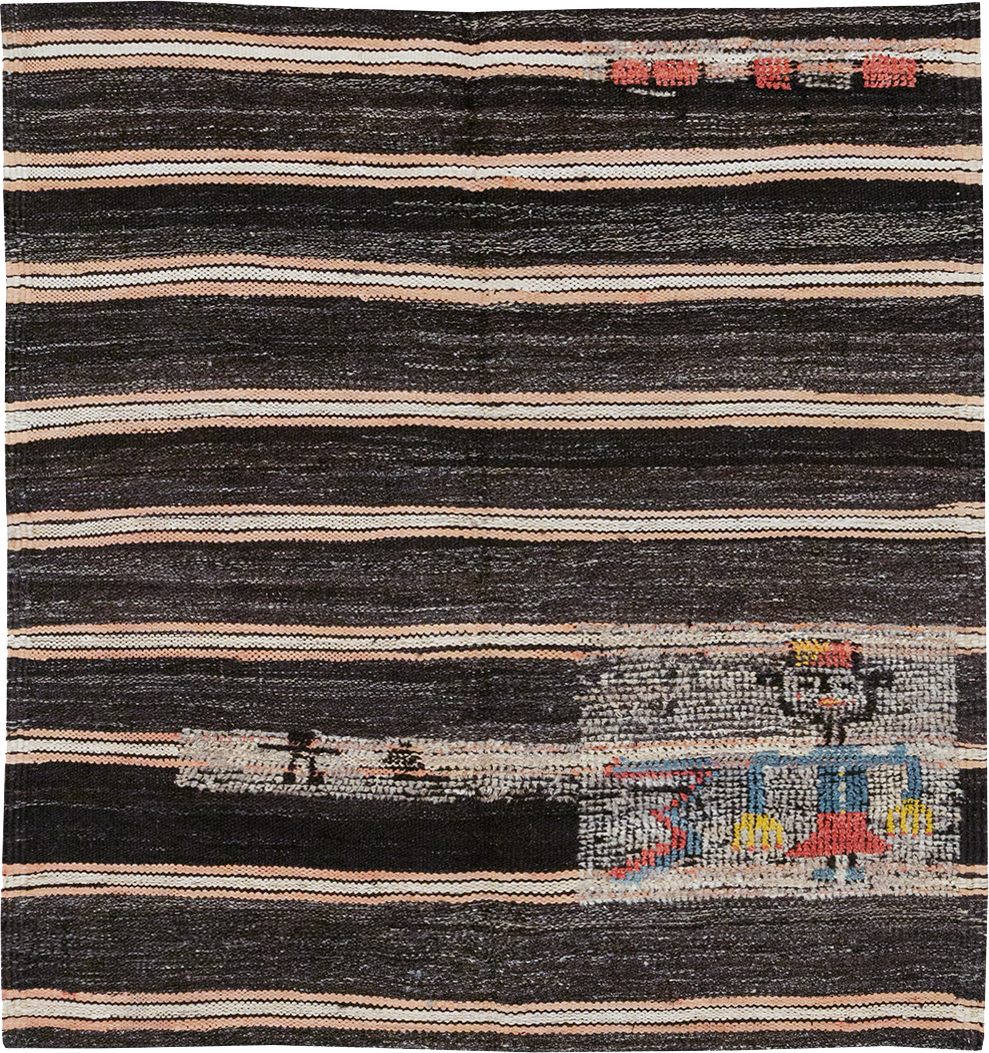 Vintage Persian Flatweave Kilim Pictorial Throw Rug, No.32428 - Gsblank