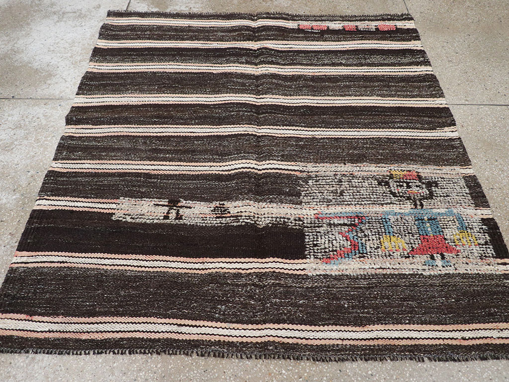 Vintage Persian Flatweave Kilim Pictorial Throw Rug, No.32428 - Gsblank