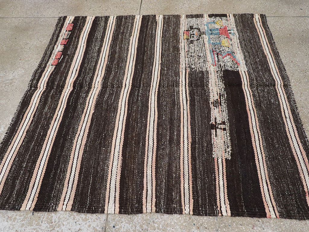 Vintage Persian Flatweave Kilim Pictorial Throw Rug, No.32428 - Gsblank