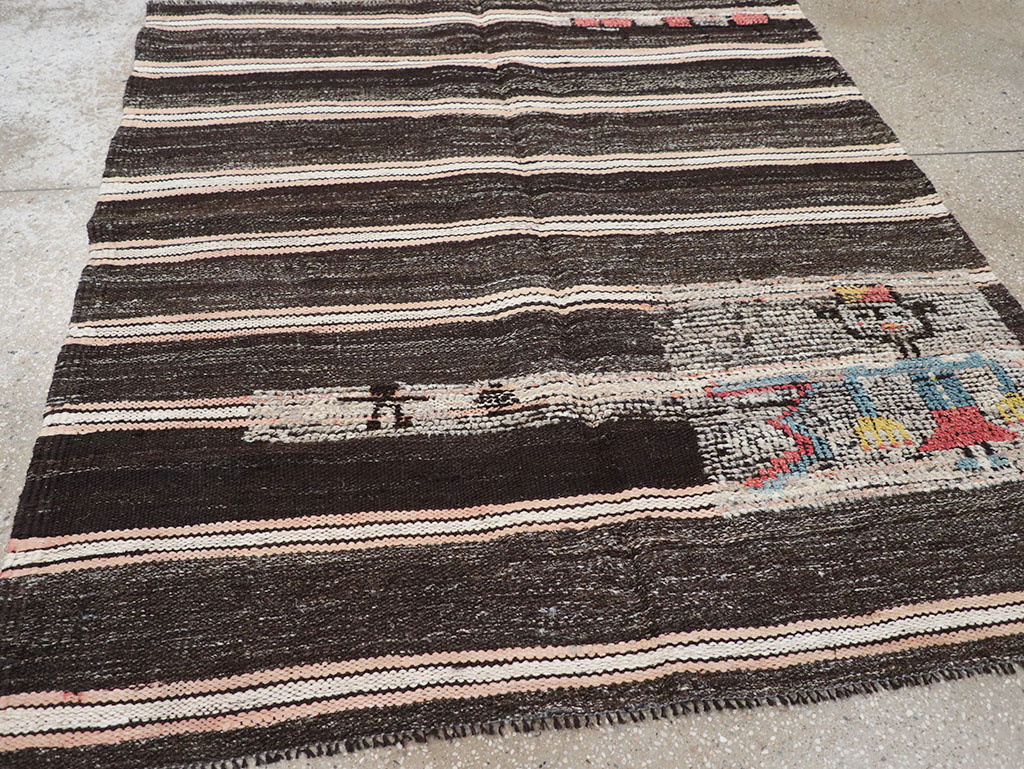 Vintage Persian Flatweave Kilim Pictorial Throw Rug, No.32428 - Gsblank